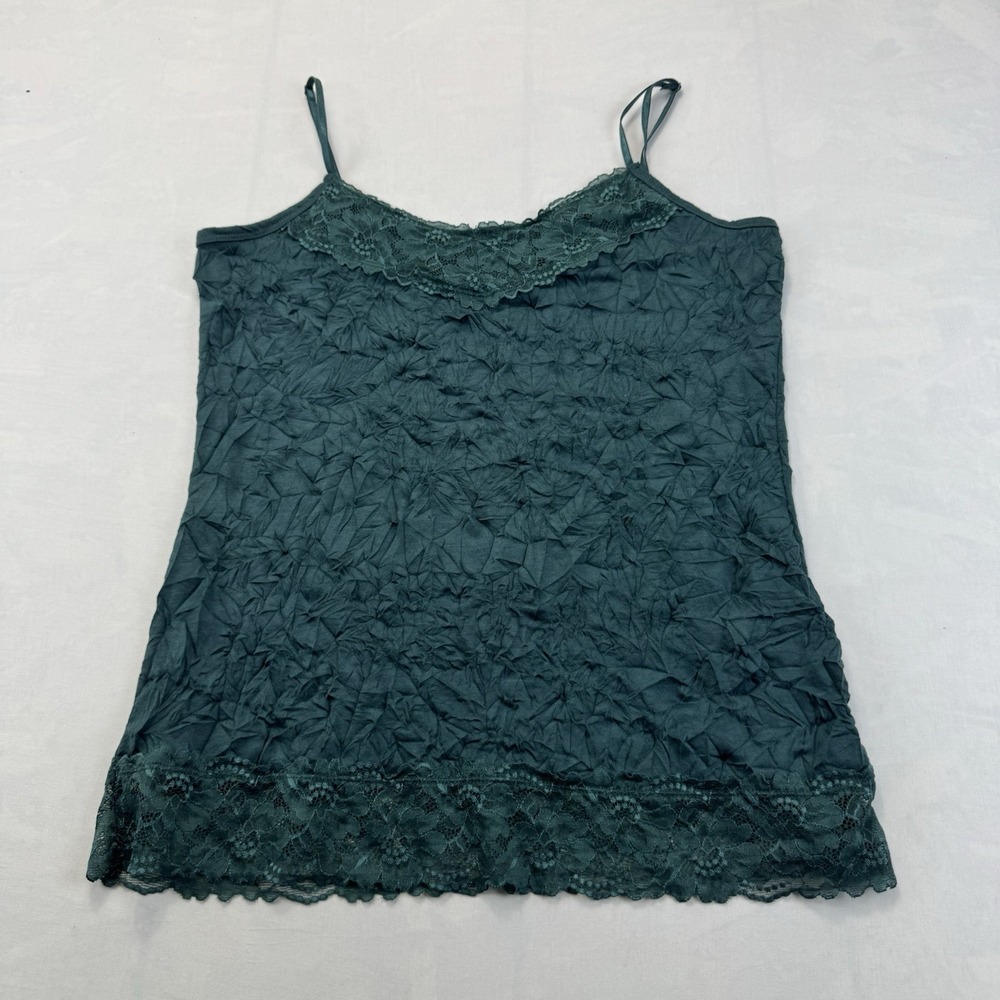 Maurices Large Green Lace Trim Crinkle Cami Tank Top Spaghetti Strap